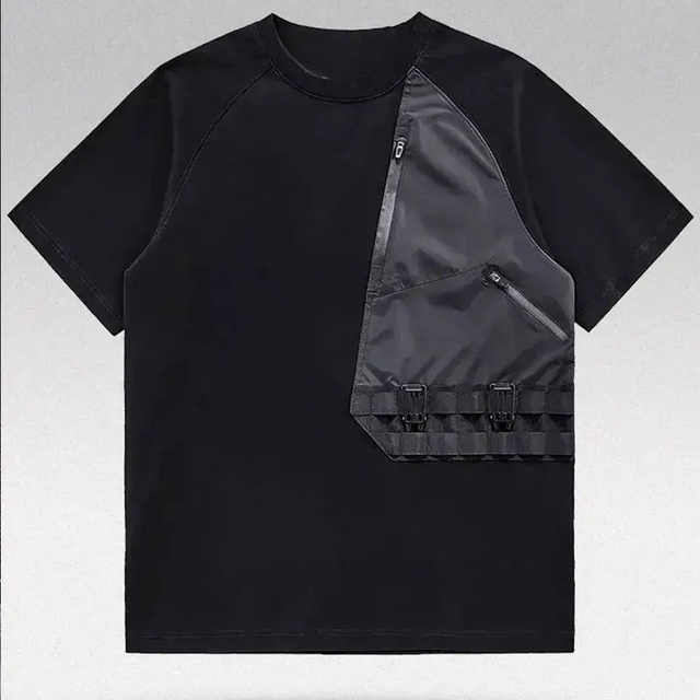 Custom Men's Techwear Futuristic Design High-Tech Fabric Functional Pockets Featuring Logo-Cyberpunk Street Wear Work T-Shirt
