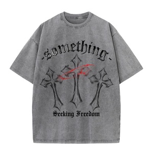 High Quality 280gsm Heavyweight Cotton Acid Washed T Shirt Custom Logo Blank Oversized Vintage Hip Hop Streetwear Tee - Product Image 2