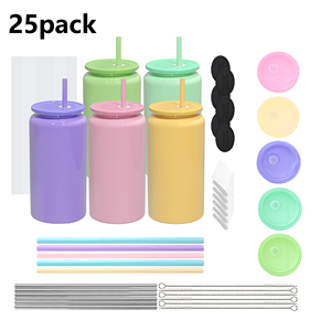 USA Warehouse 25 Pack 16oz Stainless Steel <strong>Tumbler</strong> Double Wall Insulated <strong>Mason</strong> <strong>Jar</strong> Sublimation Beer Can with Lids and Straw - Product Image 1