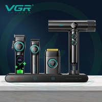 VGR Kit Profesional 4 en 1 para el Cabello, Alimentado por USB, 9000 RPM, Afeitadora de Barba, Recortadora, Secador de Pelo, Batería de Iones de Litio, Pantalla LCD, Juego Completo