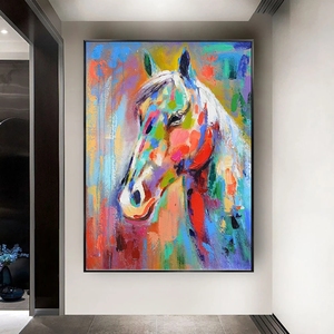 Decoración moderna para el hogar abstracto 100% pintado a mano colorido Animal cabeza de caballo pintado a mano acrílico pintura <span class=keywords><strong>al</strong></span> <span class=keywords><strong>óleo</strong></span> caballo - Product Image 3