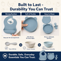 Ensemble d'alimentation pour bébé en silicone sans BPA, vente en gros, avec bavoirs imperméables et bol à ventouse, cuillère, compatible micro-ondes
