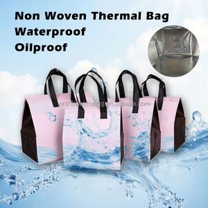 Sac isotherme réutilisable avec logo personnalisé, rose, non tissé, pour livraison de repas, avec lamination en feuille d'aluminium - Product Image 2