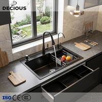 Robinet de cuisine moderne carré en acier inoxydable, fait main, grande taille, triple, écologique, nano-polissé, intégré, pour comptoir, OEM