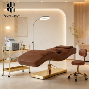 Modern Luxury High Quality Beauty Salon Furniture Brown Leather Facial Spa Bed Stainless Steel Base Lash Bed Curved Beauty Bed - Product Image 1