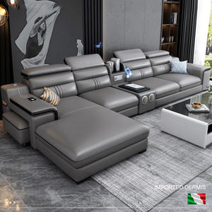 Muebles de Sala de Estar Modernos Europeos, Sofá Seccional de <span class=keywords><strong>Esquina</strong></span> de Cuero Genuino con Luces LED - Product Image 1