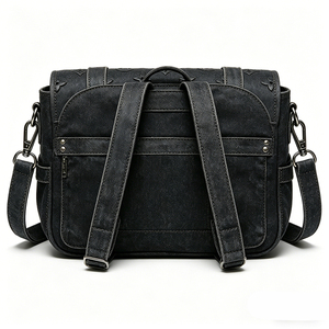 Sac messager à rabat en denim noir délavé avec monogramme, pour homme, multi-poches, utilitaire, sac bandoulière, fermeture éclair, tendance, imperméable - Product Image 5