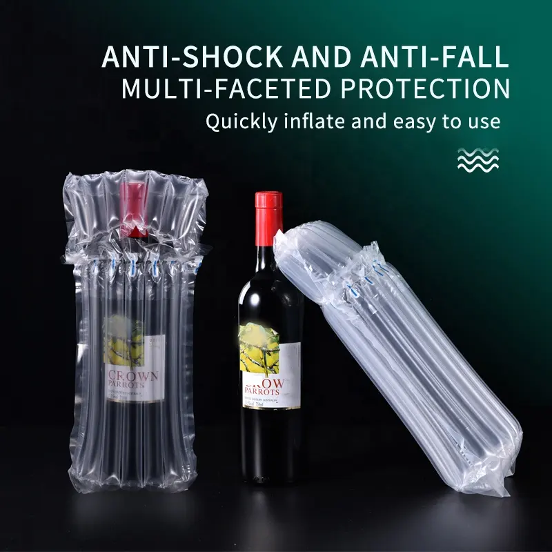 Envoltura protectora de cojín de burbujas inflable, Material de embalaje de protección, bolsa de columna de aire para botella de vino