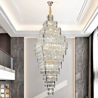 Lustre moderne à pampilles en cristal avec télécommande pour hall de villa, hôtel, restaurant, escaliers - Grande taille, construction en aluminium
