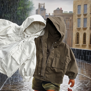 Veste coupe-vent matelassée à capuche pour enfants, motif écossais, fermeture éclair, teinte unie, anti-plis, collection automne garçons et filles - Product Image 2