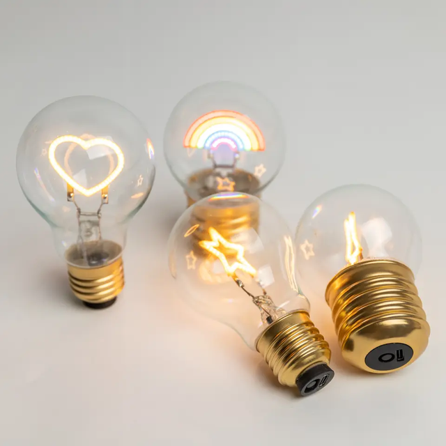 Romantic Room Decor Cordless Rechargeable Battery Operated DIY Custom Cartoon Rainbow Heart Star E39 E40 DC5V USB Light Bulb