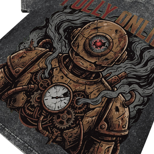 T-shirts surdimensionnés pour hommes, imprimé graphique steampunk train délavé à l'acide, décontractés, respirants, en coton de haute qualité, vente en gros - Product Image 4