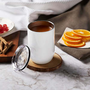 Gobelet à vin en acier inoxydable de 12 oz sans pied avec couvercle, tasse de voyage isotherme à double paroi, idéal pour le vin, le café, les boissons - Product Image 3