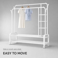 Porte-vêtements multifonctionnel en métal blanc de 130 cm avec étagères amovibles et rangement pour appartement, balcon et usage domestique