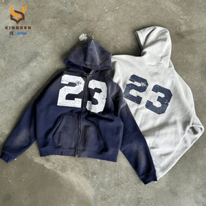 Sweat-shirt à capuche zippé décontracté surdimensionné pour homme, motif imprimé personnalisé OEM, légèrement délavé et vieilli, style sport - Product Image 3