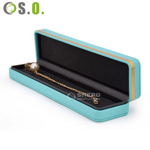 กล่องใส่เครื่องประดับหนัง PU สีน้ำเงินแบบกำหนดเอง กล่องใส่แหวน กล่องบรรจุภัณฑ์เครื่องประดับ กล่องใส่สร้อยคอ กล่องหรูหราพร้อมโลโก้สั่งทำพิเศษ ตกแต่งขอบสีทอง - Product Image 5