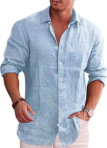 <span class=keywords><strong>Camicia</strong></span> da <span class=keywords><strong>Uomo</strong></span> a Maniche Lunghe Casual in Tinta Unita di <span class=keywords><strong>Lino</strong></span> e Cotone Taglie Forti di Grande Successo - Product Image 2