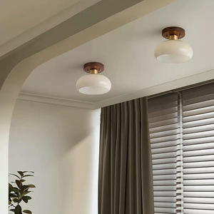Lámpara de techo de latón y nogal Wabi Sabi para pasillo, entrada, balcón, estilo chino retro, LED con pantalla de vidrio, para Dropshipping en Shopify - Product Image 3