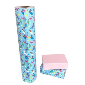 Custom Unicorn Flamingo Pattern Gift <b>Wrap</b> <b>Paper</b> <b>Roll</b> Blue Art <b>Paper</b> 100GSM Double-Sided Coated Eco-Friendly Recyclable Digital - Product Image 2