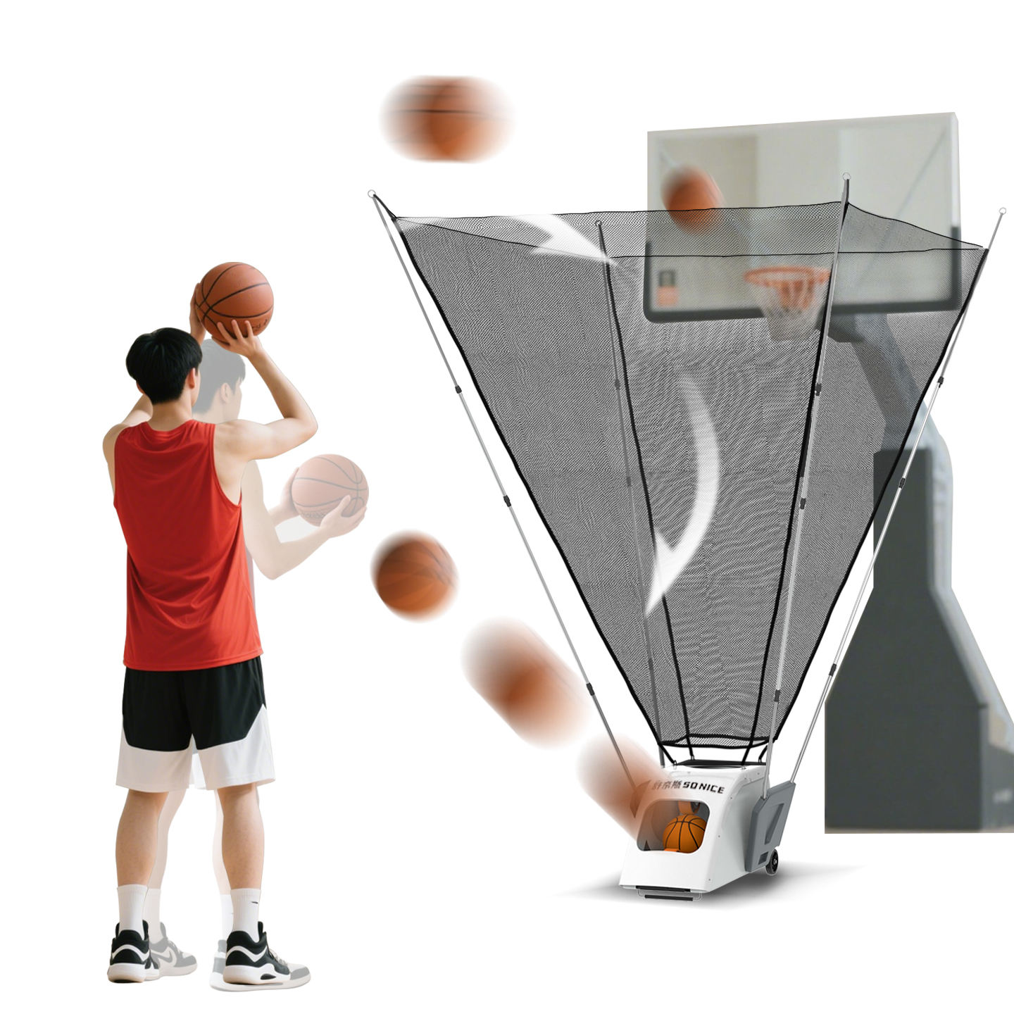 Basketball Machine Portable Automatic Basketball Launcher Intelligent Basketball Return Training Machine for Court Plug in