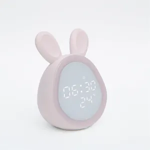Reloj eléctrico con dibujos de conejos para dormitorio, despertador Digital recargable por USB para cabecera, regalo