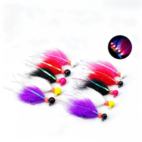 Jig de pêche noué à la main 2/0 #   Hameçon à œil 3,5g 7g, tête de jig coulante avec perles lumineuses et fibre réfléchissante pour le black-bass, le poisson-serpent et la truite