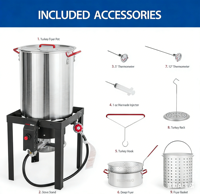 Ruixiao Ensemble de friteuse à dinde en aluminium 30QT avec revêtement nano-intérieur, panier, brûleur au propane, couvercle de casserole, pour fruits de mer en extérieur, 50 000 BTU