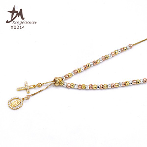 X0214 commercio all'ingrosso ultimo design di lusso 3 colori <span class=keywords><strong>rosario</strong></span> vergine maria zircone <span class=keywords><strong>collana</strong></span> <span class=keywords><strong>collana</strong></span> <span class=keywords><strong>rosario</strong></span> in legno placcato oro - Product Image 3