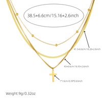 Collier en gros multi-couches plaqué or 18 carats avec croix Ankh, pendentif croix en acier inoxydable à 3 couches pour femme
