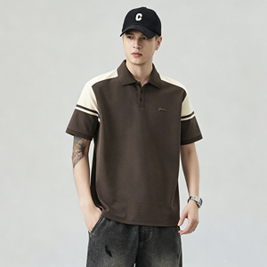 เสื้อโปโลแขนสั้นผู้ชาย ลายบล็อกสีสันสดใส แต่งแถบตัดกัน สไตล์ลำลอง เหมาะสำหรับเล่นกอล์ฟ พร้อมโลโก้ปัก - Product Image 5