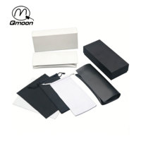 Ensemble de rangement pour lunettes de soleil Qmoon, portable, semi-rigide, rectangulaire, en cuir PU classique, noir/blanc, étui, pochette, chiffon de nettoyage des verres