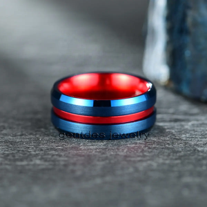 Ювелирное изделие Gentdes: кольцо из вольфрама синего цвета с матовой отделкой, с красными канавками, обручальное кольцо из вольфрама, <span class=keywords><strong>3</strong></span> в <span class=keywords><strong>1</strong></span>. - Product Image 2