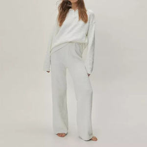 Maglione donna soffice lana di agnello lavorato a maglia a maniche lunghe Top e pantaloni lunghi a gamba larga <span class=keywords><strong>Set</strong></span> due pezzi - Product Image 1