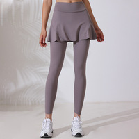 Leggings de yoga 2-en-1 pour femmes, coupe ajustée, effet ventre plat, couleurs unies, séchage rapide, avec jupe intégrée, collection Printemps 2025