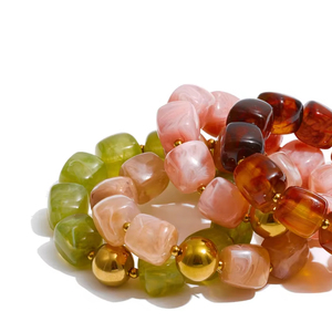 XY 836 thép không gỉ handmade trang sức không thấm nước màu xanh lá cây màu hồng hổ phách Acrylic hạt vuông Chuỗi vòng đeo tay vòng tay Bangle - Product Image 1