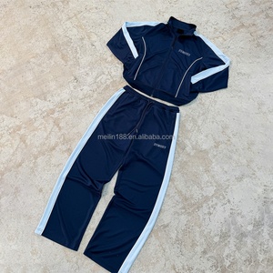 Wholesale Custom Sweat Suit Color Block Patchwork Polyester Tracksuit Zip up <b>Jacket</b> and <b>Straight</b> Leg Pants Set Jogging Suit - Product Image 1