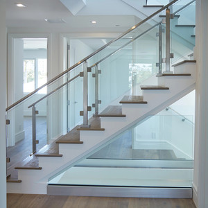 계단 포스트 시스템 난간 스테인레스 스틸 게시물 및 강화 유리 난간 난간 유리 포스트 발코니 유리 난간 - Product Image 3