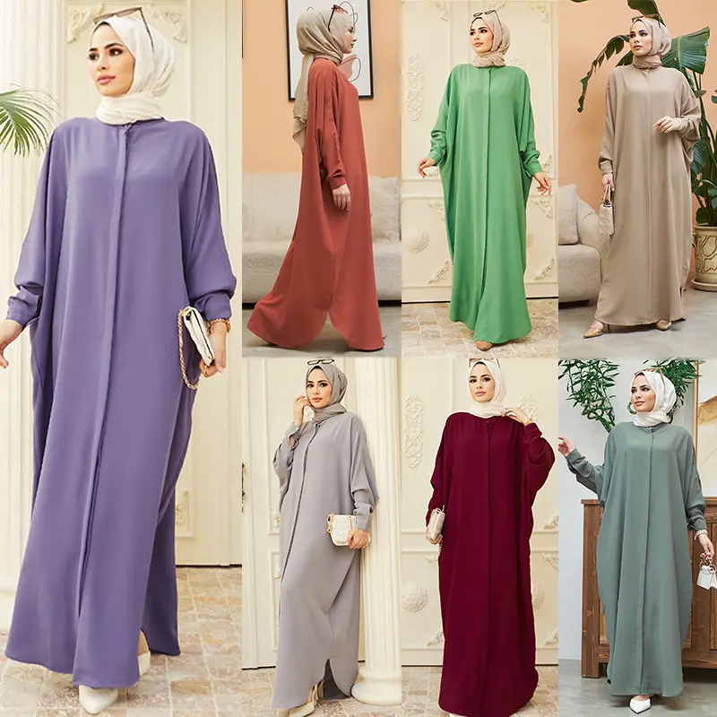 C230067 gaun Muslim Wanita Mode gaun Lengan kelelawar Dubai Abaya Turki gaya untuk wanita