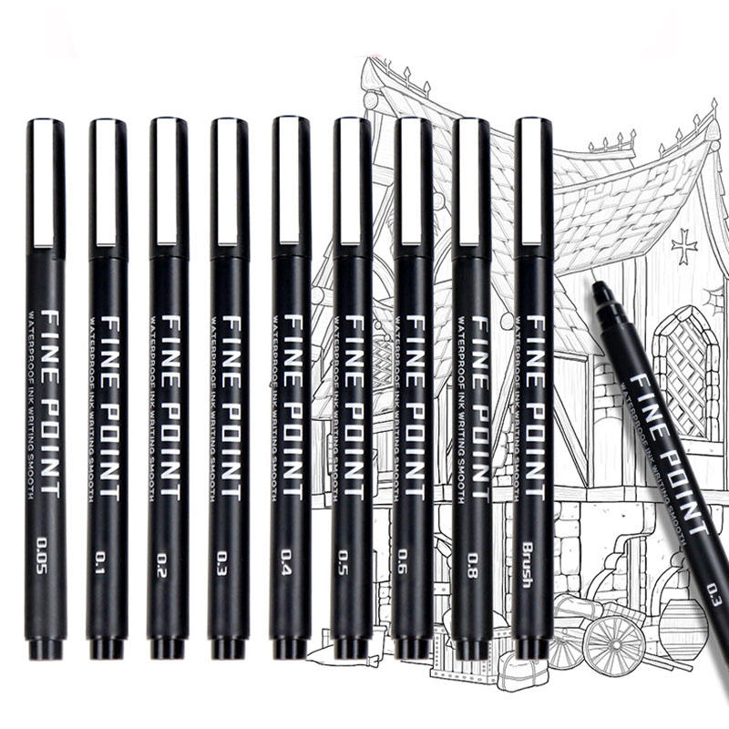 LISI 8 Sizes Black Micron Calligraphy Brush Pens Art Markers Set for Beginners Writing Sketching