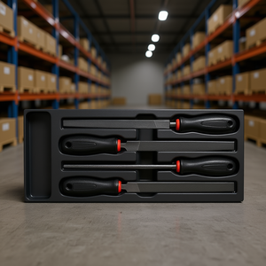 Bandeja de Almacenamiento de Herramientas de Plástico con Cuatro Destornilladores para Uso en Logística y Almacenes - Product Image 3