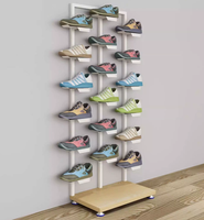 Présentoir à chaussures autoportant en métal thermolaqué lavable, 10 étagères, vente directe usine, idéal pour les magasins de chaussures