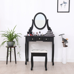 Simple Solid Wood <b>Dressing</b> <b>Table</b> <b>With</b> Mirror Mini Makeup Vanity <b>Storage</b> Drawers For Small Apartments Adult Use Grey - Product Image 2