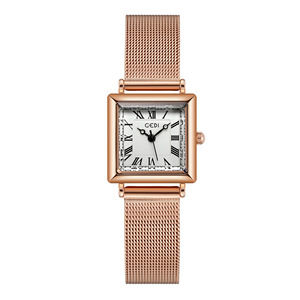 Reloj de pulsera cuadrado pequeño para mujer, estilo romano retro, de lujo, resistente al agua, con correa de malla de acero inoxidable, de cuarzo. - Product Image 4