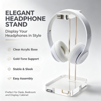 Support pour casque en acrylique transparent, support de présentation de casque de bureau en métal doré, support pour écouteurs en acrylique personnalisé