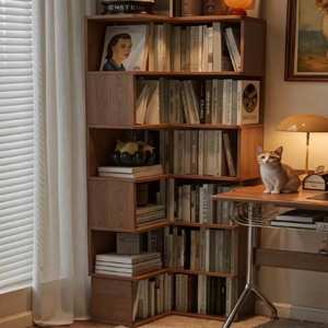 Oak Corner Space-Saving <b>Bookcase</b> - Multi-Tier Storage & Display Nook, Compact Organizer for <b>Small</b> Home Offices/Living Rooms - Product Image 3