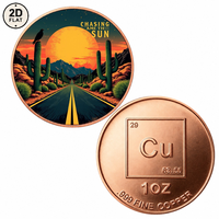 Pièce de monnaie en cuivre pur 999 de 1 once, personnalisée en gros, motif Chasing The Sun Desert Road Cactus Bird Sunset, pièce commémorative de collection