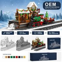Ensembles de blocs de construction personnalisés, gare de Noël, jouets pour enfants, jouet de construction STEM, kit de modèle de village de vacances, cadeau pour enfants