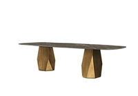 Table de salle à manger de style de vie moderne Offre Spéciale avec base en métal noir durable et dessus en pierre frittée en céramique pour meubles de maison