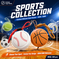 Porte-monnaie en silicone avec logo personnalisé, ballon de sport, 3D, basketball, baseball, football, mini porte-monnaie, cadeau promotionnel pour club sportif, vente en gros