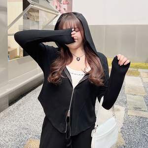 Cardigan à capuche pour femme grande taille Runqi, couleur unie, tricoté en coton, fermeture éclair sur le devant N8350 - Product Image 3